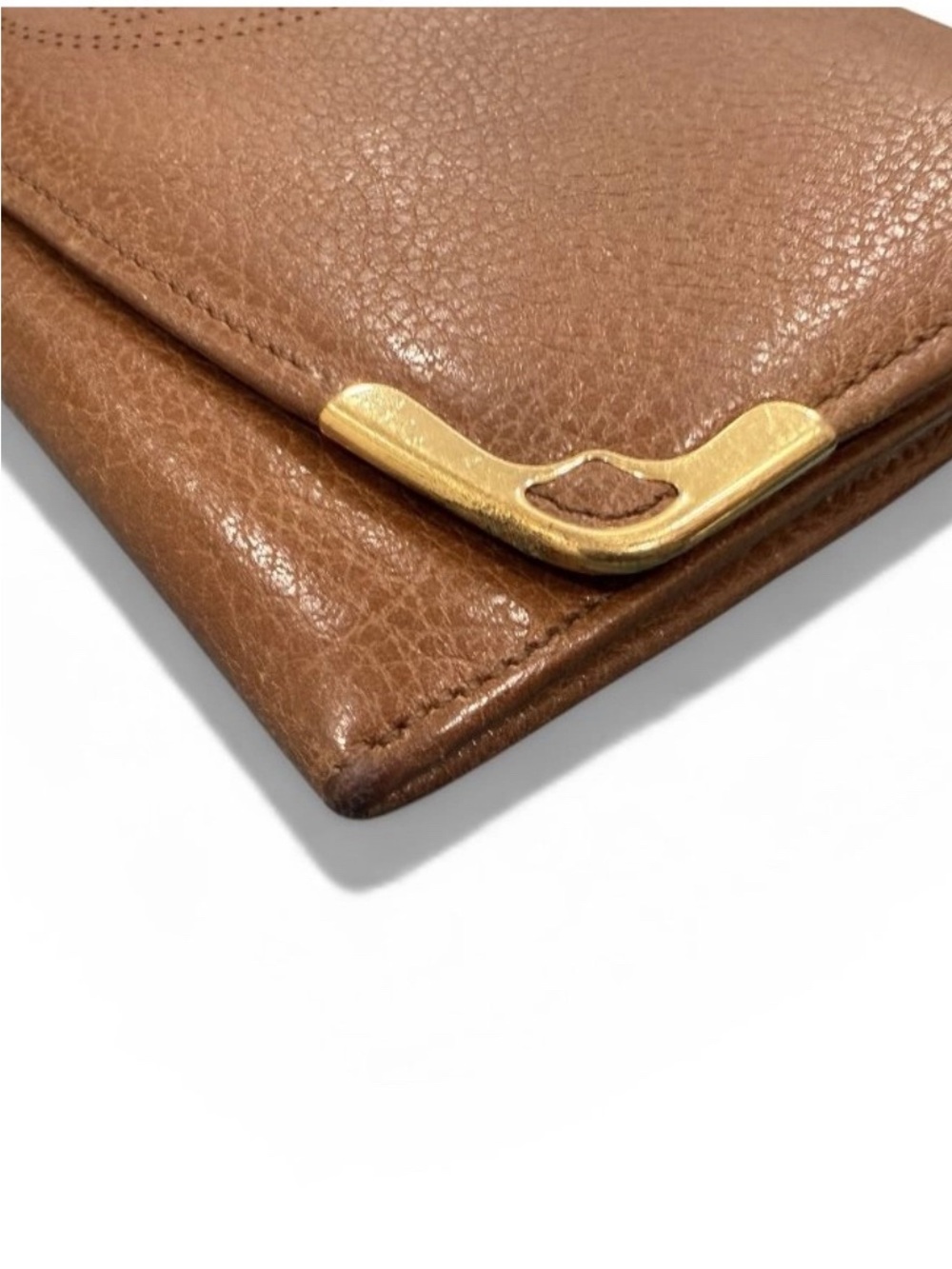 Cartier Paris Vintage Brown Pebbled Leather Long Flap Wallet Gold Accent - Picture 4 of 11